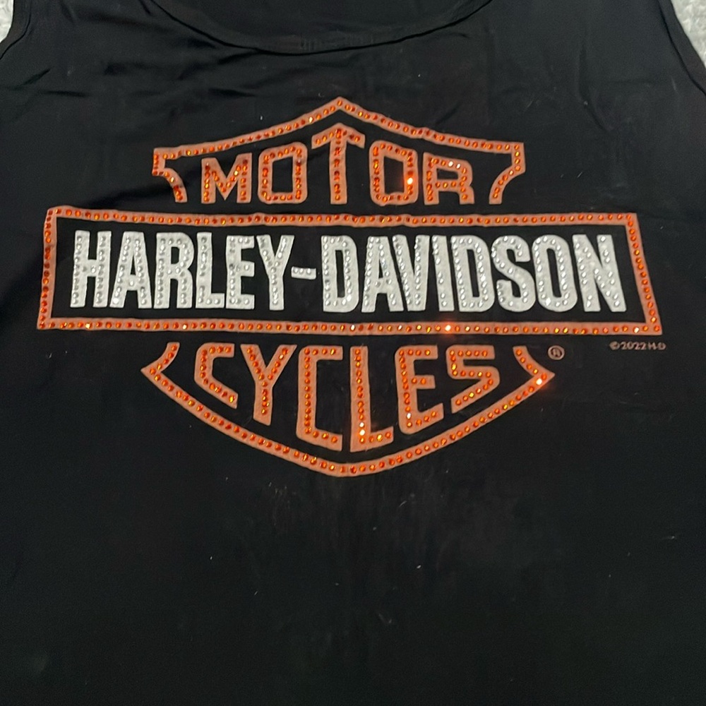 Harley-Davidson Black Sleeveless Top with Orange and White Emblem
